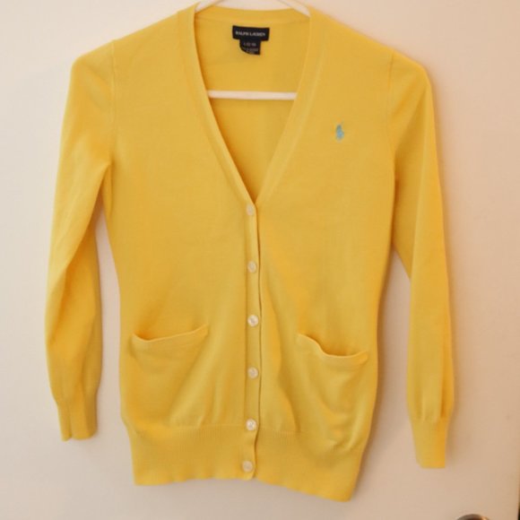 Ralph Lauren Yellow Cardigan Sweater sz. L (12-14) - Picture 2 of 11